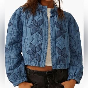 Free People Quinn Quilted Cotton Denim Jacket Size L